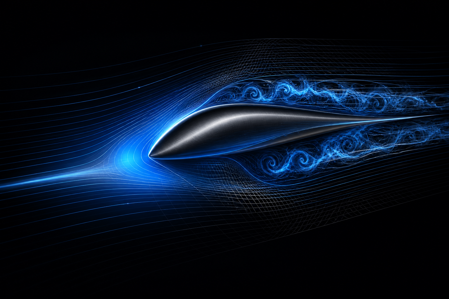 Conceptual visualization of streamlines and vortices around an aerodynamic body